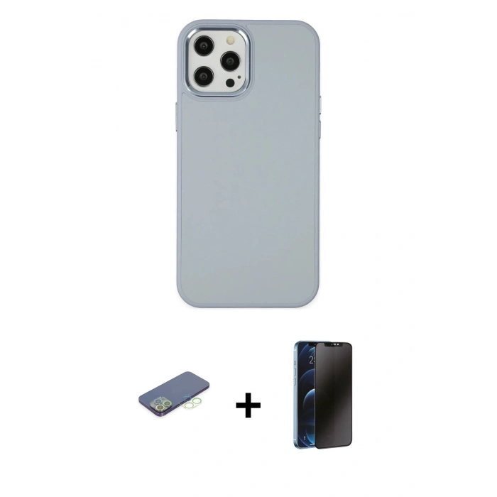 MARSİLYAN™- iPhone 12 Pro Max Kılıf Çekirdek Çizgi - Siyah 3D Antistatik Hayalet Cam Ekran Koruyucu + Renkli Kamera Lens Koruma Cam - YL