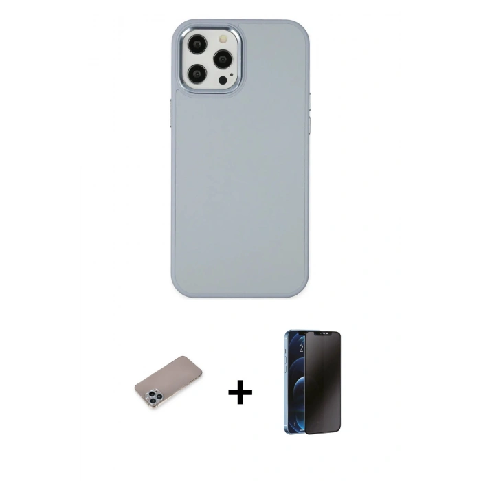 MARSİLYAN™- iPhone 12 Pro Max Kılıf Çekirdek Çizgi - Siyah 3D Antistatik Hayalet Cam Ekran Koruyucu + Shine Kamera Lens Koruma Cam - SABE