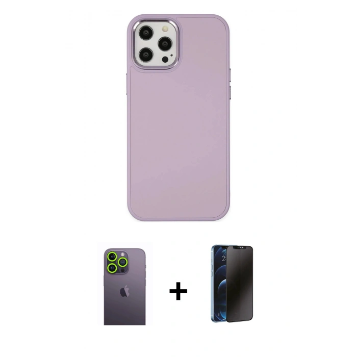 MARSİLYAN™- iPhone 12 Pro Max Kılıf Çekirdek Çizgi - Siyah 3D Antistatik Hayalet Cam Ekran Koruyucu + Neon Fosforlu Kamera Lens - YL