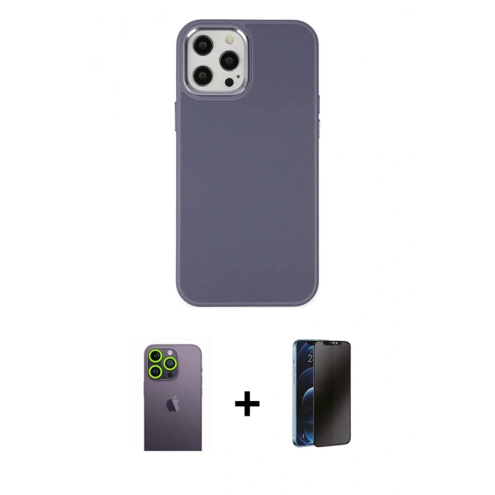 MARSİLYAN™- iPhone 12 Pro Max Kılıf Çekirdek Çizgi - Siyah 3D Antistatik Hayalet Cam Ekran Koruyucu + Neon Fosforlu Kamera Lens - YL