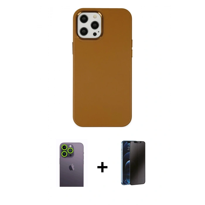 MARSİLYAN™- iPhone 12 Pro Max Kılıf Çekirdek Çizgi - Siyah 3D Antistatik Hayalet Cam Ekran Koruyucu + Neon Fosforlu Kamera Lens - YL
