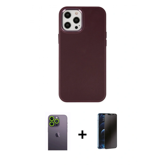 MARSİLYAN™- iPhone 12 Pro Max Kılıf Çekirdek Çizgi - Siyah 3D Antistatik Hayalet Cam Ekran Koruyucu + Neon Fosforlu Kamera Lens - YL