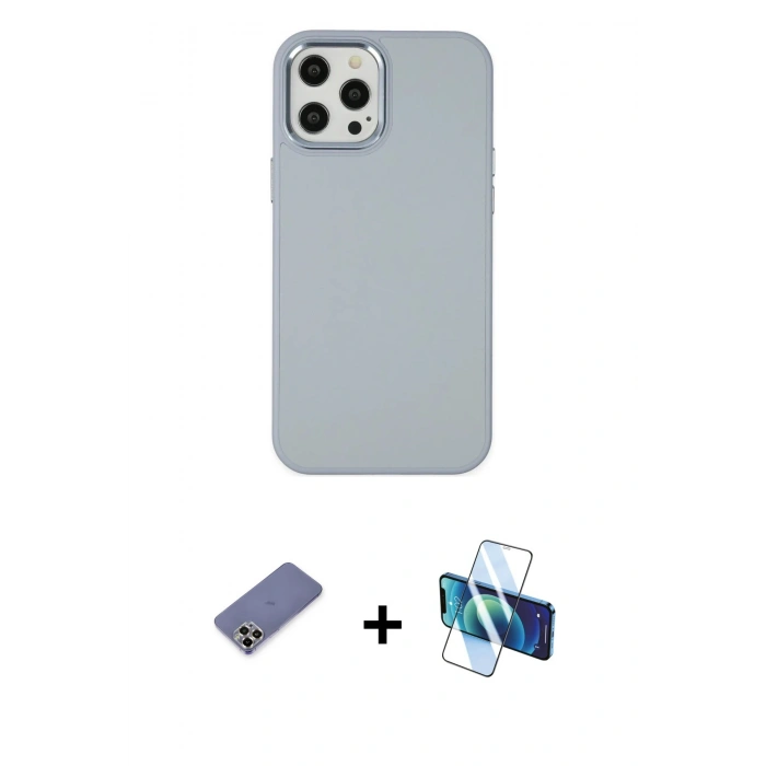 MARSİLYAN™- iPhone 12 Pro Max Kılıf Çekirdek Çizgi - Siyah 3D Antistatik Seramik Nano Ekran Koruyucu + Gold Metal Kamera Lens Koruma Cam