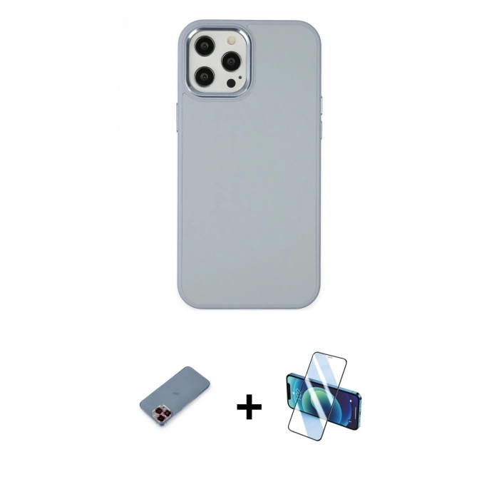 MARSİLYAN™- iPhone 12 Pro Max Kılıf Çekirdek Çizgi - Siyah 3D Antistatik Seramik Nano Ekran Koruyucu + Metal Kamera Lens Koruma Cam - KI