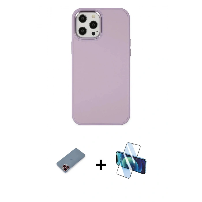 MARSİLYAN™- iPhone 12 Pro Max Kılıf Çekirdek Çizgi - Siyah 3D Antistatik Seramik Nano Ekran Koruyucu + Metal Kamera Lens Koruma Cam - KI