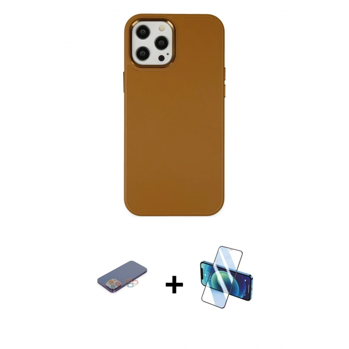 MARSİLYAN™- iPhone 12 Pro Max Kılıf Çekirdek Çizgi - Siyah 3D Antistatik Seramik Nano Ekran Koruyucu + Renkli Kamera Lens Koruma Cam - PE