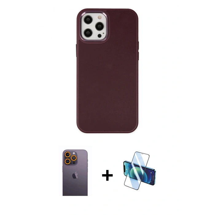 MARSİLYAN™- iPhone 12 Pro Max Kılıf Çekirdek Çizgi - Siyah 3D Antistatik Seramik Nano Ekran Koruyucu + Neon Fosforlu Kamera Lens - SI
