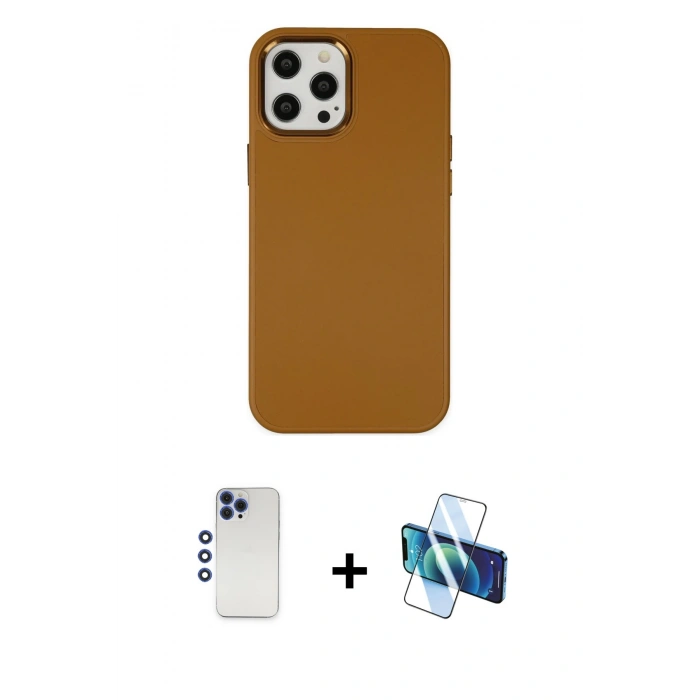MARSİLYAN™- iPhone 12 Pro Max Kılıf Çekirdek Çizgi - Siyah 3D Antistatik Seramik Nano Ekran Koruyucu + Shine Kamera Lens - LT