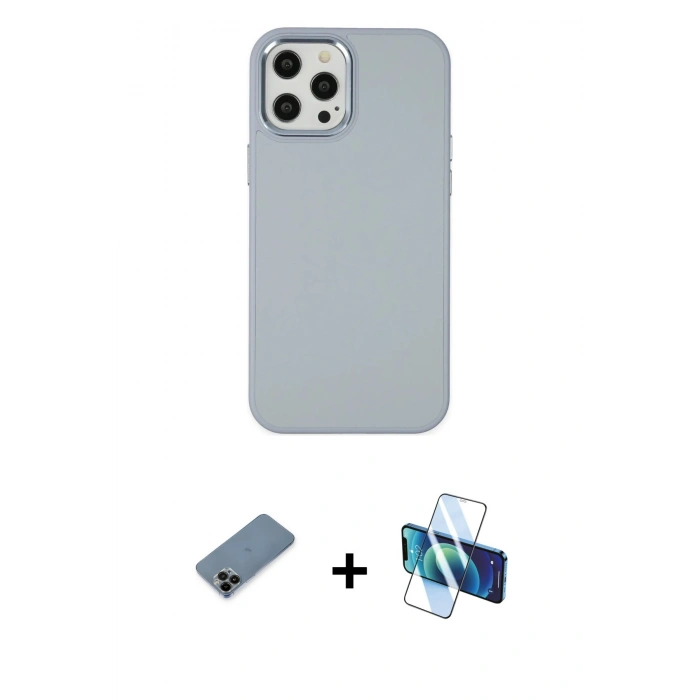 MARSİLYAN™- iPhone 12 Pro Max Kılıf Çekirdek Çizgi - Siyah 3D Antistatik Seramik Nano Ekran Koruyucu + Shine Kamera Lens Koruma Cam - SH