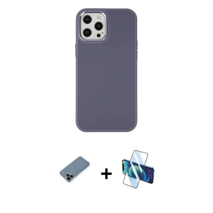 MARSİLYAN™- iPhone 12 Pro Max Kılıf Çekirdek Çizgi - Siyah 3D Antistatik Seramik Nano Ekran Koruyucu + Shine Kamera Lens Koruma Cam - SH
