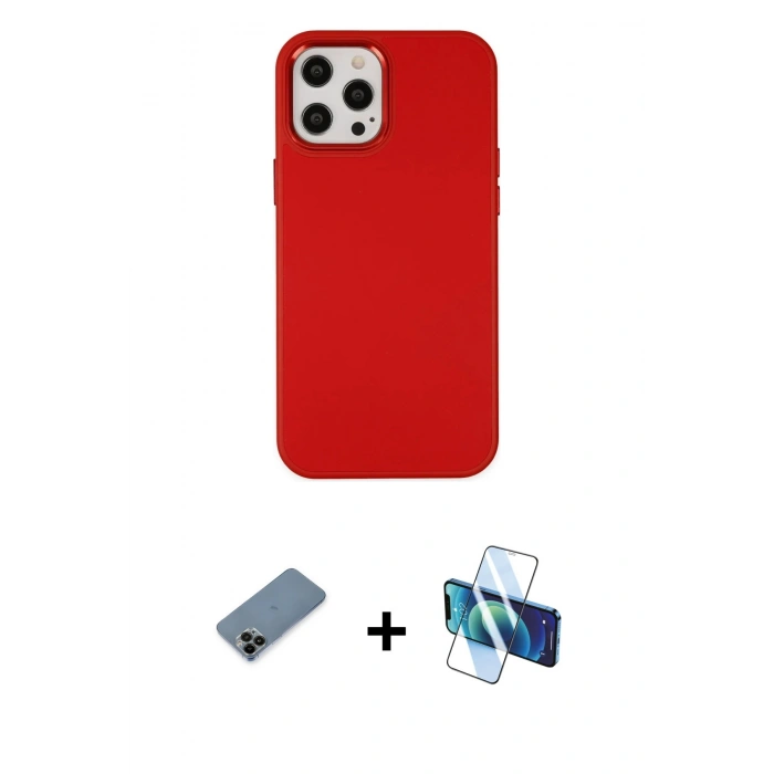 MARSİLYAN™- iPhone 12 Pro Max Kılıf Çekirdek Çizgi - Siyah 3D Antistatik Seramik Nano Ekran Koruyucu + Shine Kamera Lens Koruma Cam - SH