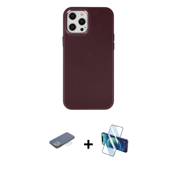 MARSİLYAN™- iPhone 12 Pro Max Kılıf Çekirdek Çizgi - Siyah 3D Antistatik Seramik Nano Ekran Koruyucu + Renkli Kamera Lens Koruma Cam - YL