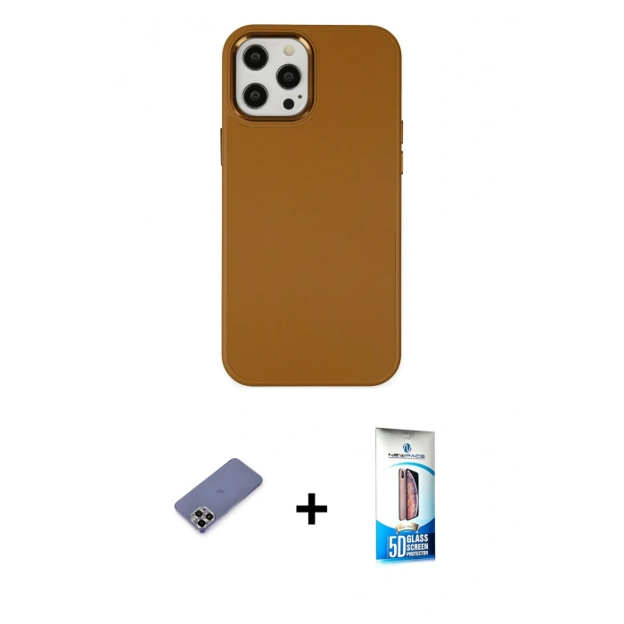 MARSİLYAN™- iPhone 12 Pro Max Kılıf Çekirdek Çizgi - Siyah 5D Eko Cam Ekran Koruyucu + Metal Kamera Lens Koruma Cam - GD
