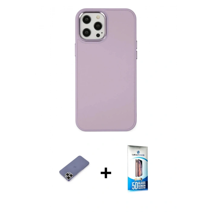 MARSİLYAN™- iPhone 12 Pro Max Kılıf Çekirdek Çizgi - Siyah 5D Eko Cam Ekran Koruyucu + Metal Kamera Lens Koruma Cam - GD
