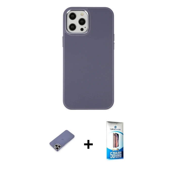 MARSİLYAN™- iPhone 12 Pro Max Kılıf Çekirdek Çizgi - Siyah 5D Eko Cam Ekran Koruyucu + Metal Kamera Lens Koruma Cam - GD