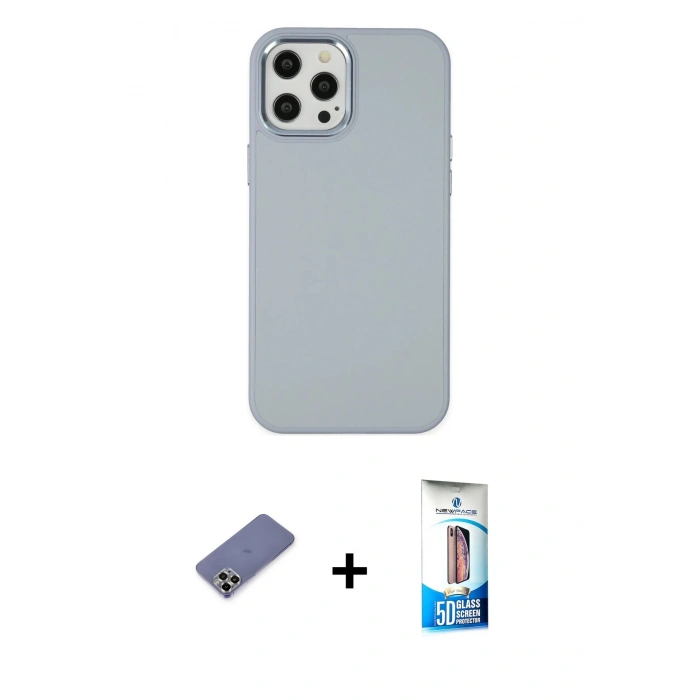 MARSİLYAN™- iPhone 12 Pro Max Kılıf Çekirdek Çizgi - Siyah 5D Eko Cam Ekran Koruyucu + Metal Kamera Lens Koruma Cam - GD