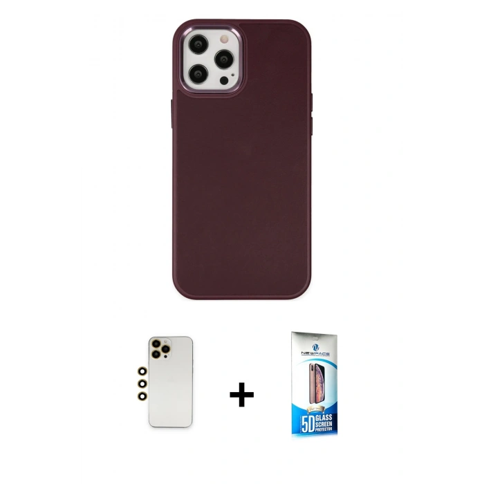 MARSİLYAN™- iPhone 12 Pro Max Kılıf Çekirdek Çizgi - Siyah 5D Eko Cam Ekran Koruyucu + Shine Kamera Lens - GD