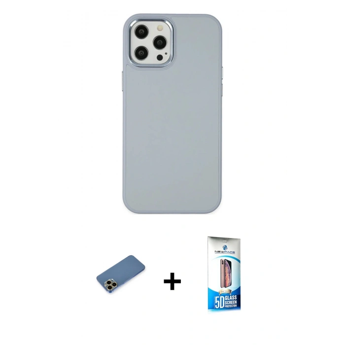MARSİLYAN™- iPhone 12 Pro Max Kılıf Çekirdek Çizgi - Siyah 5D Eko Cam Ekran Koruyucu + Shine Kamera Lens Koruma Cam - GD