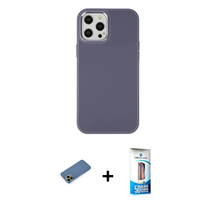 MARSİLYAN™- iPhone 12 Pro Max Kılıf Çekirdek Çizgi - Siyah 5D Eko Cam Ekran Koruyucu + Shine Kamera Lens Koruma Cam - GD