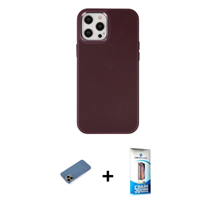 MARSİLYAN™- iPhone 12 Pro Max Kılıf Çekirdek Çizgi - Siyah 5D Eko Cam Ekran Koruyucu + Shine Kamera Lens Koruma Cam - GD