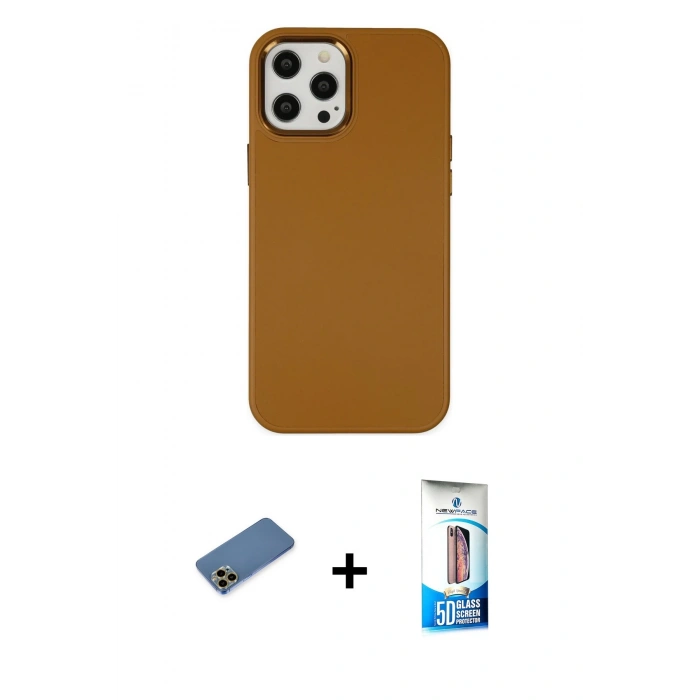 MARSİLYAN™- iPhone 12 Pro Max Kılıf Çekirdek Çizgi - Siyah 5D Eko Cam Ekran Koruyucu + Shine Kamera Lens Koruma Cam - GD