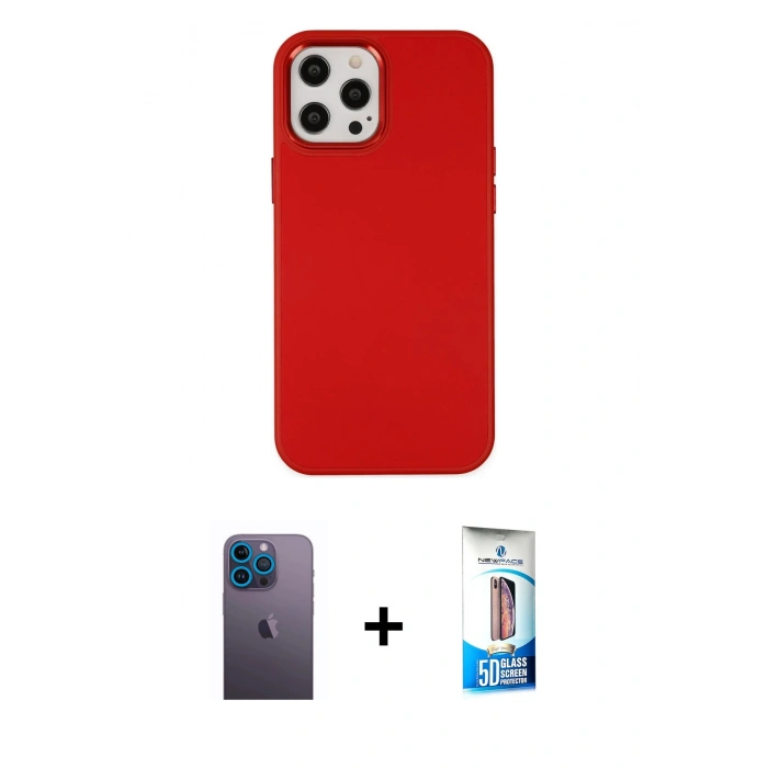 MARSİLYAN™- iPhone 12 Pro Max Kılıf Çekirdek Çizgi - Siyah 5D Eko Cam Ekran Koruyucu + Neon Fosforlu Kamera Lens - MI