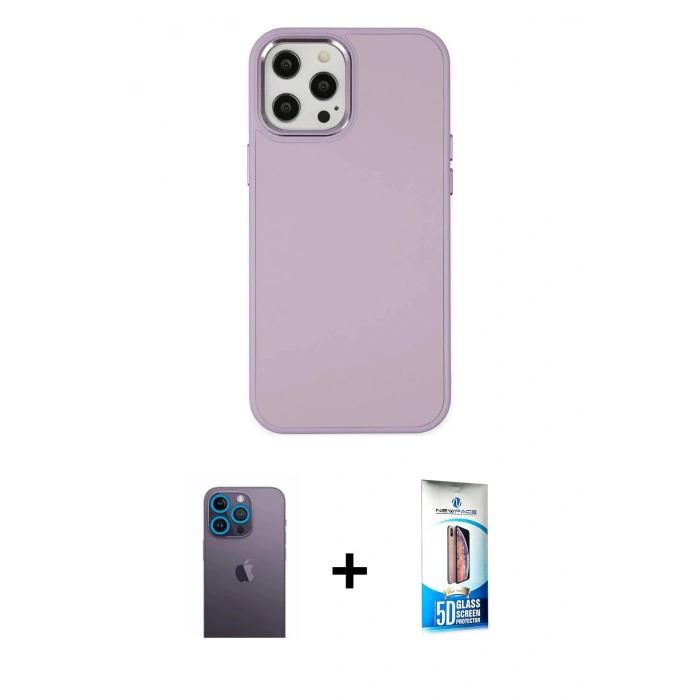 MARSİLYAN™- iPhone 12 Pro Max Kılıf Çekirdek Çizgi - Siyah 5D Eko Cam Ekran Koruyucu + Neon Fosforlu Kamera Lens - MI
