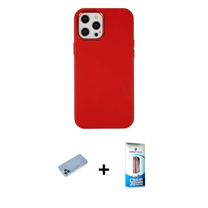 MARSİLYAN™- iPhone 12 Pro Max Kılıf Çekirdek Çizgi - Siyah 5D Eko Cam Ekran Koruyucu + Shine Kamera Lens Koruma Cam - MI