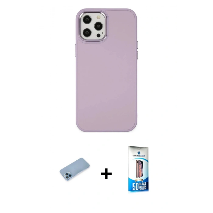 MARSİLYAN™- iPhone 12 Pro Max Kılıf Çekirdek Çizgi - Siyah 5D Eko Cam Ekran Koruyucu + Shine Kamera Lens Koruma Cam - MI