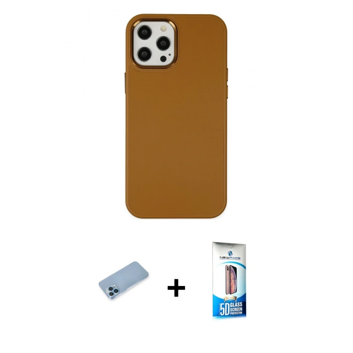 MARSİLYAN™- iPhone 12 Pro Max Kılıf Çekirdek Çizgi - Siyah 5D Eko Cam Ekran Koruyucu + Shine Kamera Lens Koruma Cam - MI