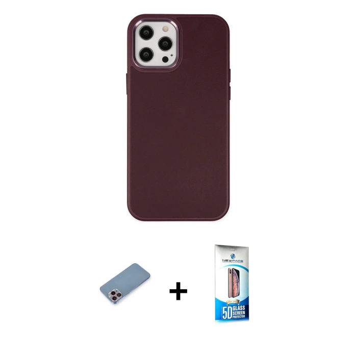 MARSİLYAN™- iPhone 12 Pro Max Kılıf Çekirdek Çizgi - Siyah 5D Eko Cam Ekran Koruyucu + Pembe Shine Kamera Lens Koruma Cam