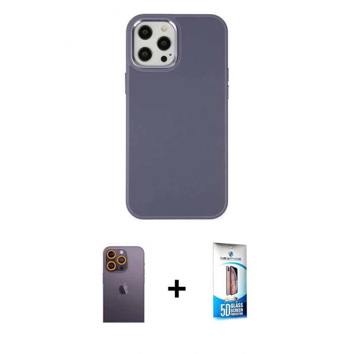 MARSİLYAN™- iPhone 12 Pro Max Kılıf Çekirdek Çizgi - Siyah 5D Eko Cam Ekran Koruyucu + Neon Fosforlu Kamera Lens - SI