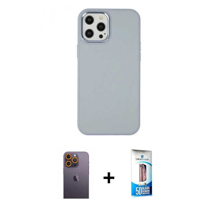 MARSİLYAN™- iPhone 12 Pro Max Kılıf Çekirdek Çizgi - Siyah 5D Eko Cam Ekran Koruyucu + Neon Fosforlu Kamera Lens - SI