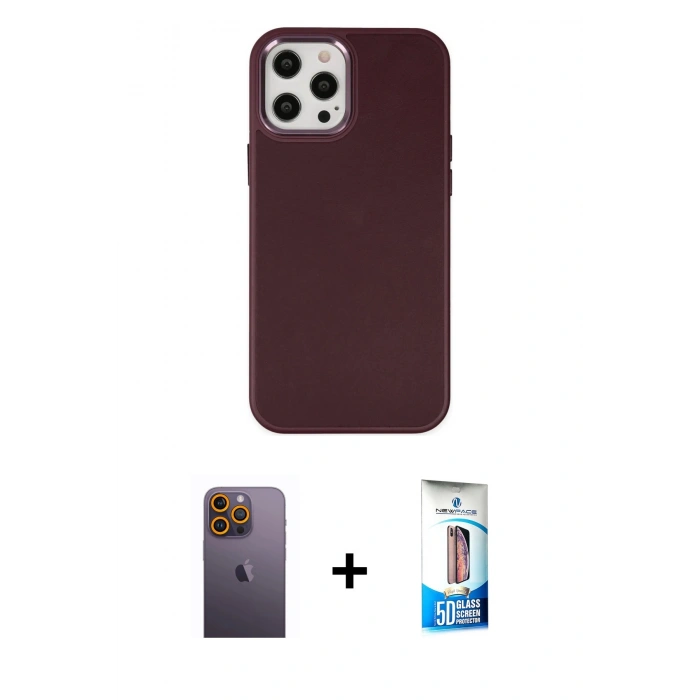 MARSİLYAN™- iPhone 12 Pro Max Kılıf Çekirdek Çizgi - Siyah 5D Eko Cam Ekran Koruyucu + Neon Fosforlu Kamera Lens - SI