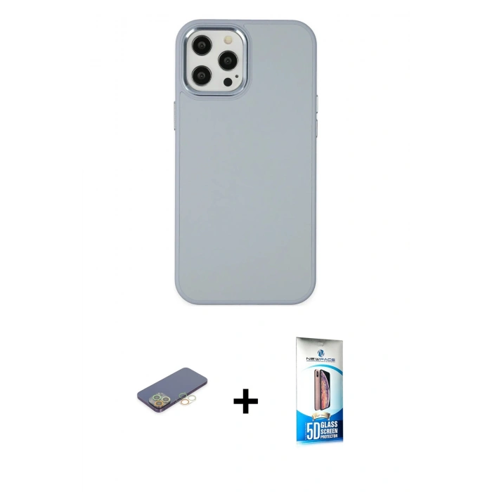 MARSİLYAN™- iPhone 12 Pro Max Kılıf Çekirdek Çizgi - Siyah 5D Eko Cam Ekran Koruyucu + Renkli Kamera Lens Koruma Cam - SI