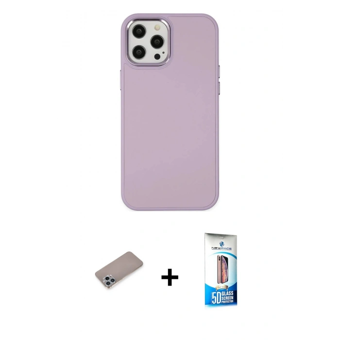 MARSİLYAN™- iPhone 12 Pro Max Kılıf Çekirdek Çizgi - Siyah 5D Eko Cam Ekran Koruyucu + Shine Kamera Lens Koruma Cam - SABE