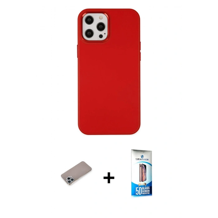 MARSİLYAN™- iPhone 12 Pro Max Kılıf Çekirdek Çizgi - Siyah 5D Eko Cam Ekran Koruyucu + Shine Kamera Lens Koruma Cam - SABE