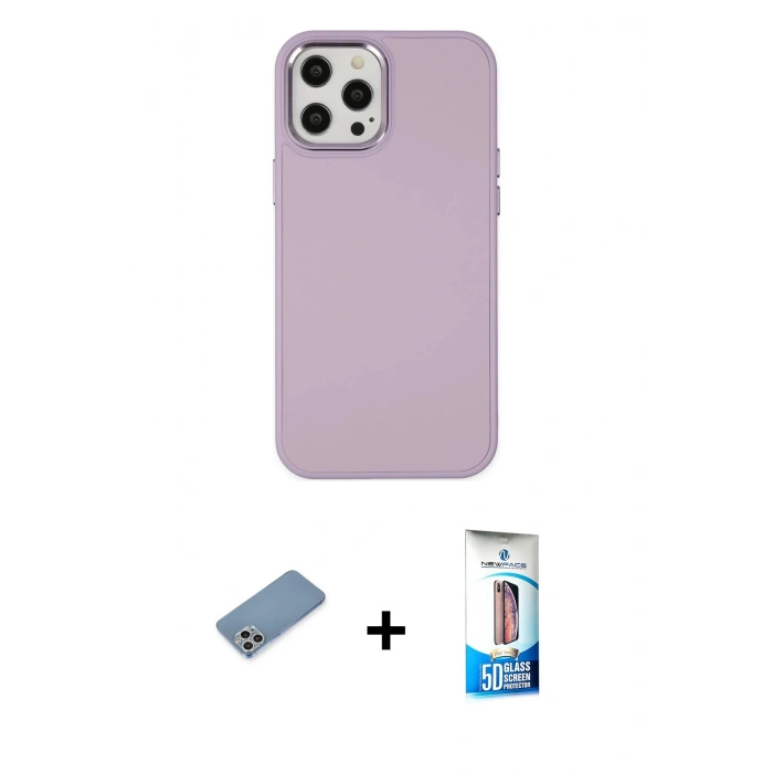 MARSİLYAN™- iPhone 12 Pro Max Kılıf Çekirdek Çizgi - Siyah 5D Eko Cam Ekran Koruyucu + Shine Kamera Lens Koruma Cam - GS