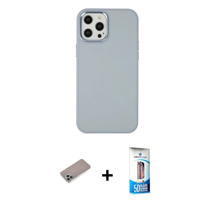 MARSİLYAN™- iPhone 12 Pro Max Kılıf Çekirdek Çizgi - Siyah 5D Eko Cam Ekran Koruyucu + Shine Kamera Lens Koruma Cam - SABE