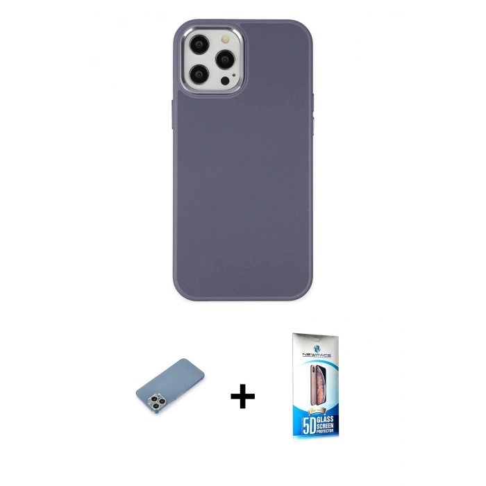 MARSİLYAN™- iPhone 12 Pro Max Kılıf Çekirdek Çizgi - Siyah 5D Eko Cam Ekran Koruyucu + Shine Kamera Lens Koruma Cam - GS