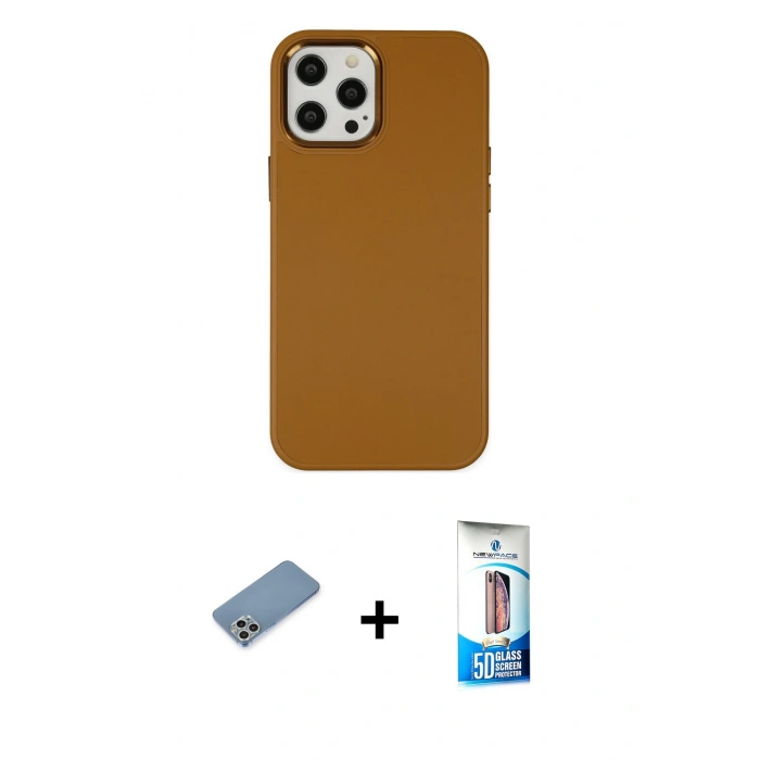 MARSİLYAN™- iPhone 12 Pro Max Kılıf Çekirdek Çizgi - Siyah 5D Eko Cam Ekran Koruyucu + Shine Kamera Lens Koruma Cam - GS
