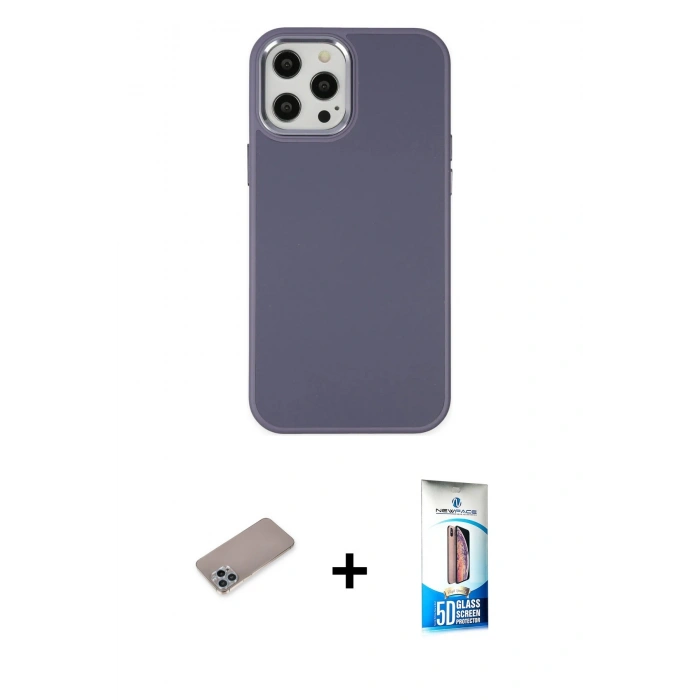 MARSİLYAN™- iPhone 12 Pro Max Kılıf Çekirdek Çizgi - Siyah 5D Eko Cam Ekran Koruyucu + Shine Kamera Lens Koruma Cam - SABE