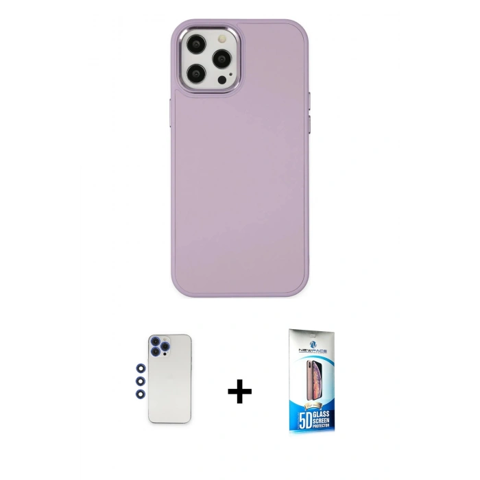 MARSİLYAN™- iPhone 12 Pro Max Kılıf Çekirdek Çizgi - Siyah 5D Eko Cam Ekran Koruyucu + Shine Kamera Lens - LT