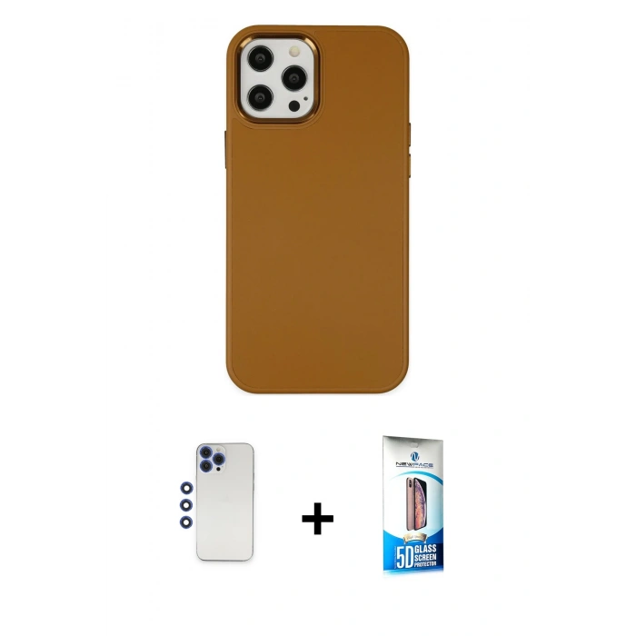 MARSİLYAN™- iPhone 12 Pro Max Kılıf Çekirdek Çizgi - Siyah 5D Eko Cam Ekran Koruyucu + Shine Kamera Lens - LT