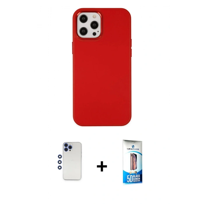 MARSİLYAN™- iPhone 12 Pro Max Kılıf Çekirdek Çizgi - Siyah 5D Eko Cam Ekran Koruyucu + Shine Kamera Lens - LT