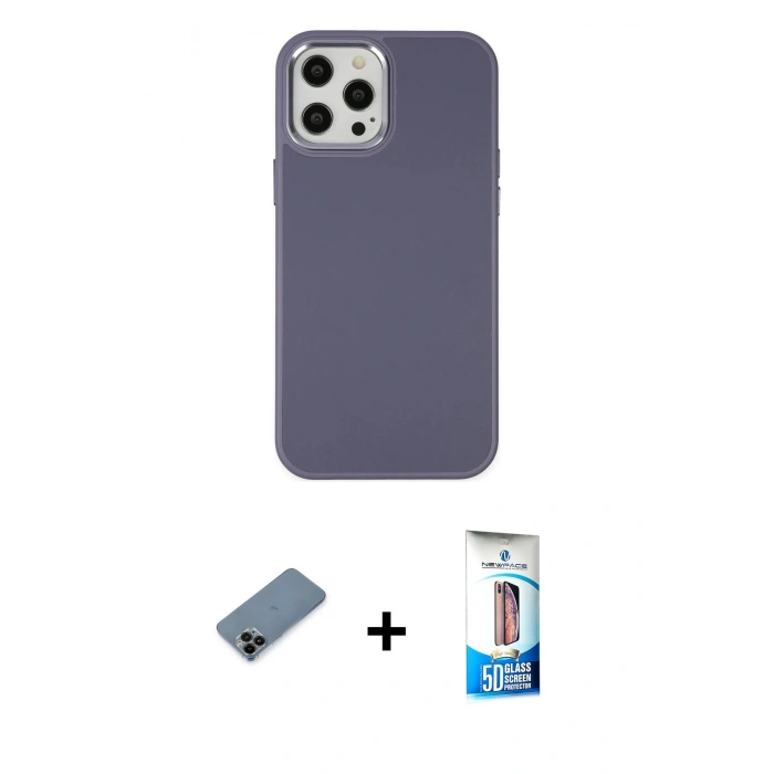 MARSİLYAN™- iPhone 12 Pro Max Kılıf Çekirdek Çizgi - Siyah 5D Eko Cam Ekran Koruyucu + Shine Kamera Lens Koruma Cam - SH