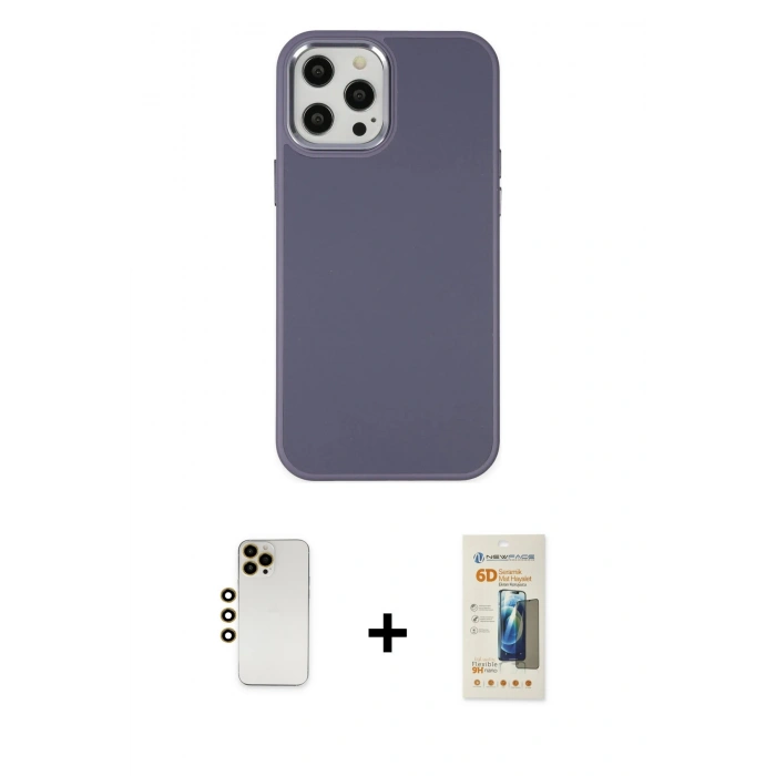 MARSİLYAN™- iPhone 12 Pro Max Kılıf Çekirdek Çizgi - Siyah 6D Mat Seramik Hayalet Nano Ekran Koruyucu + Shine Kamera Lens - GD
