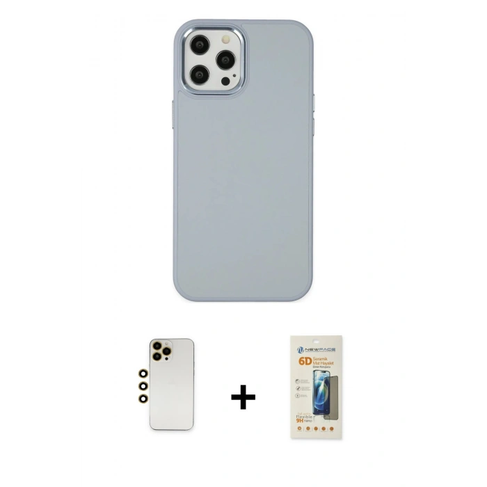 MARSİLYAN™- iPhone 12 Pro Max Kılıf Çekirdek Çizgi - Siyah 6D Mat Seramik Hayalet Nano Ekran Koruyucu + Shine Kamera Lens - GD