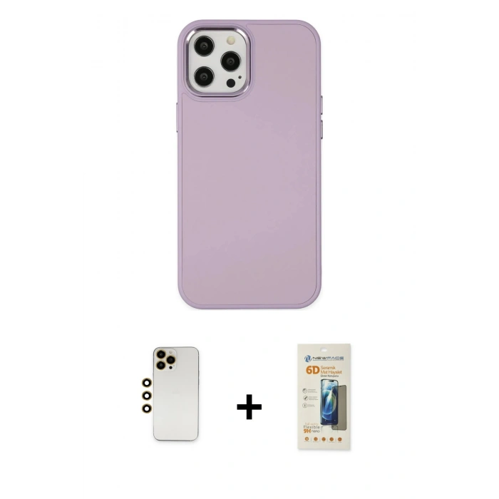 MARSİLYAN™- iPhone 12 Pro Max Kılıf Çekirdek Çizgi - Siyah 6D Mat Seramik Hayalet Nano Ekran Koruyucu + Shine Kamera Lens - GD