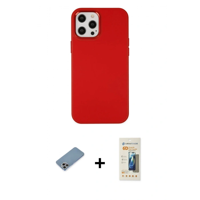 MARSİLYAN™- iPhone 12 Pro Max Kılıf Çekirdek Çizgi - Siyah 6D Mat Seramik Hayalet Nano Ekran Koruyucu + Gökkuşağı Shine Kamera Lens Koruma Cam